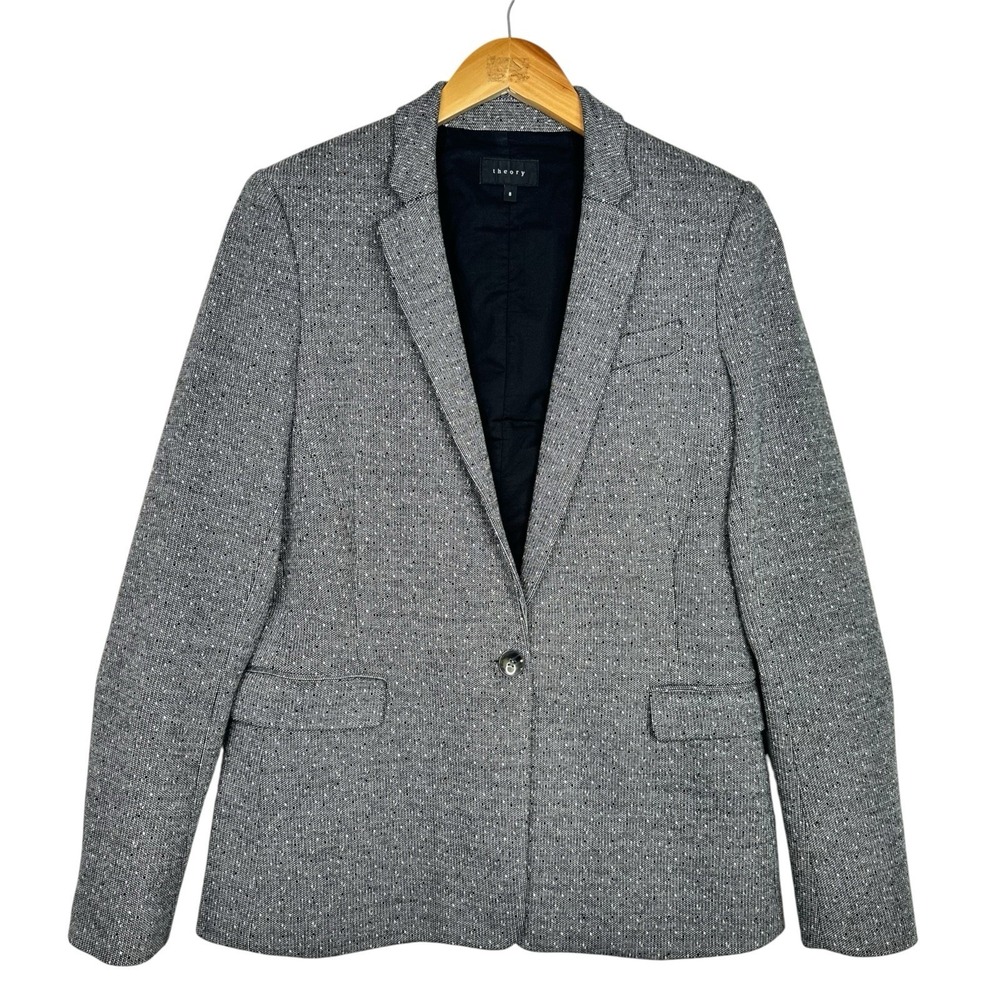 Theory Dancey K Kenmore Blazer Women 8 Gray Wool Blend One Button Tailored USA